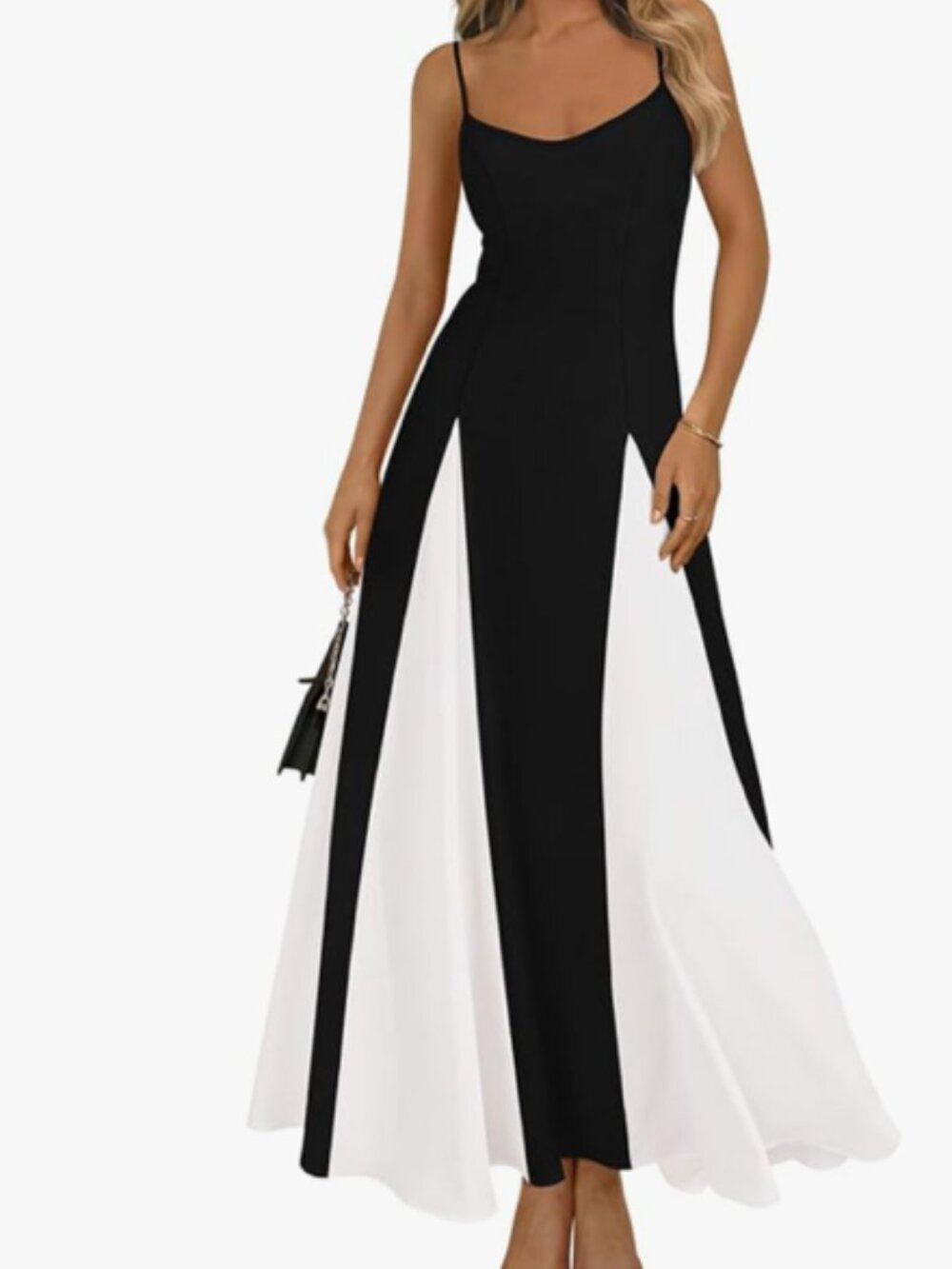 PrettyGarden Backless Maxi Dress — Size S | Black & White Colorblock
